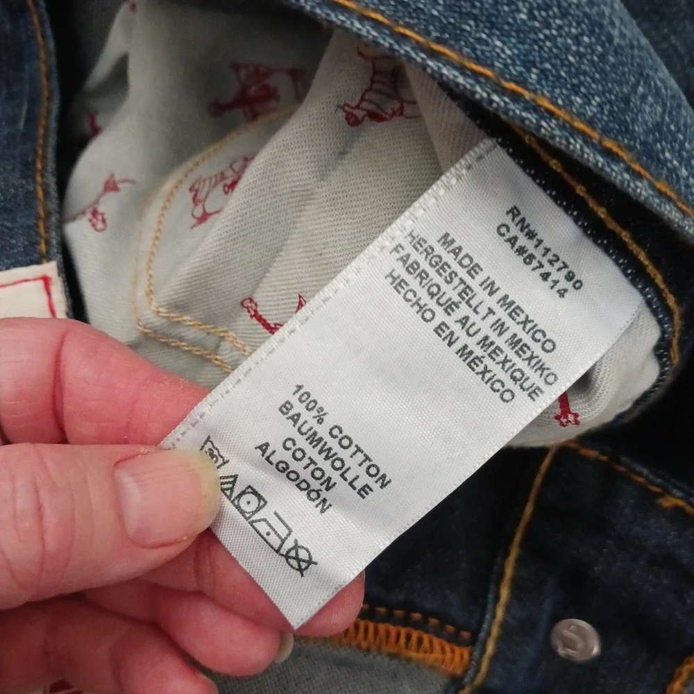 True‎ Religion Mens Slim OM Wheat SN Jeans Dark Wash Blue 38 x 34 MNRJ19OMW